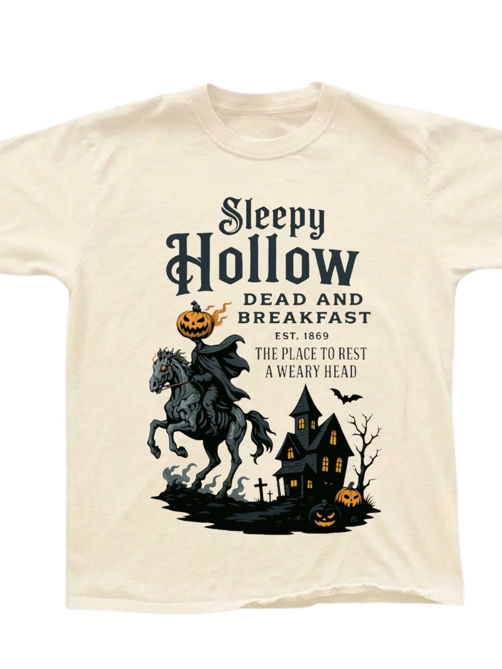 Gildan Cream Sleepy Hollow Dead and Breakfast Graphic Tee